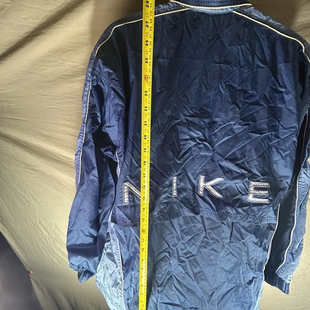 Vintage Nike Windbreaker Track Jacket‎ Blue Big Spellout Logo Youth Size M 8-10